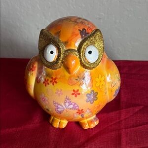 Vibrant Floral Owl Coin Bank  with Glittering Accents